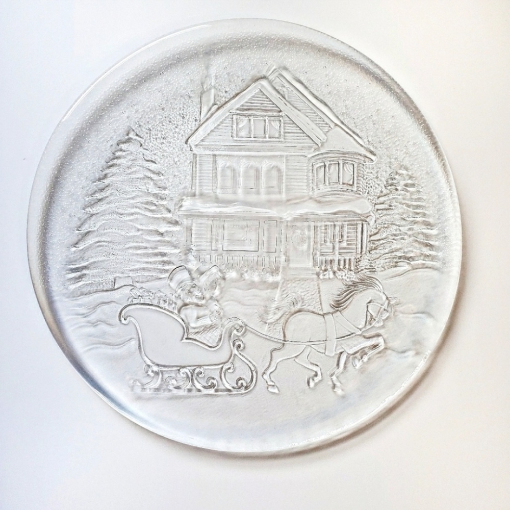 Libbey Glass Clear Embossed Christmas Platter
